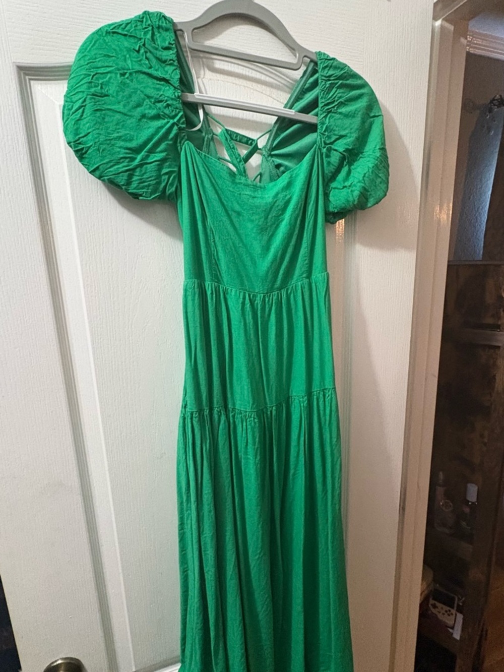 Green Puff-Sleeve Maxi Dress - Elegant Summer Style